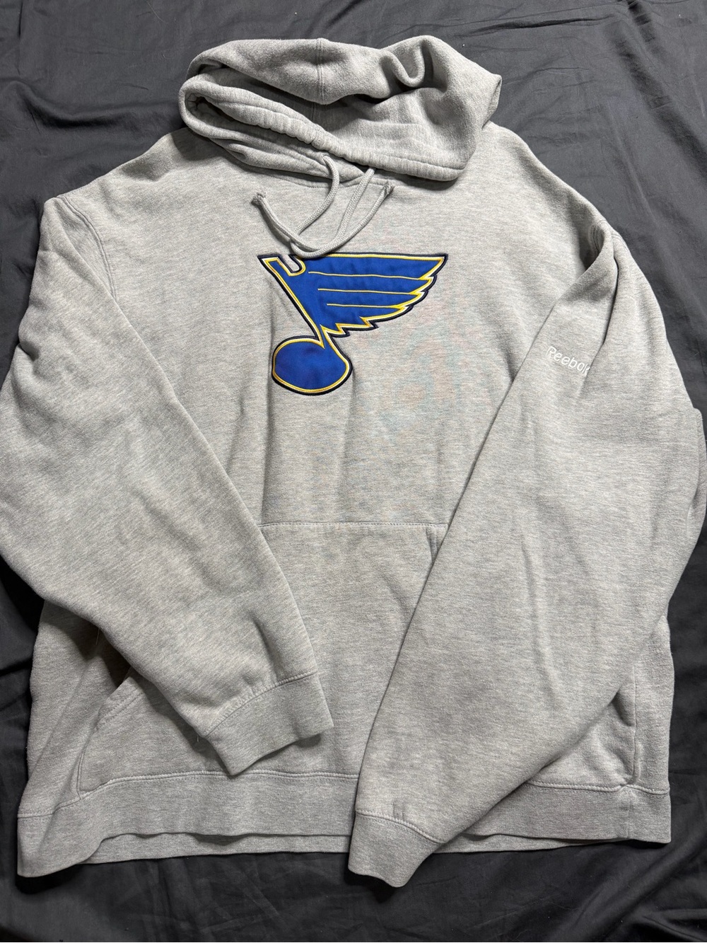 Reebok Gray Hoodie with Blue and Yellow St. Louis Blues Logo